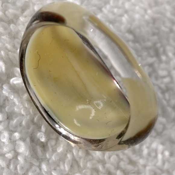 Vintage Art Glass Handmade Cream Brown Band Ring - Picture 9 of 11